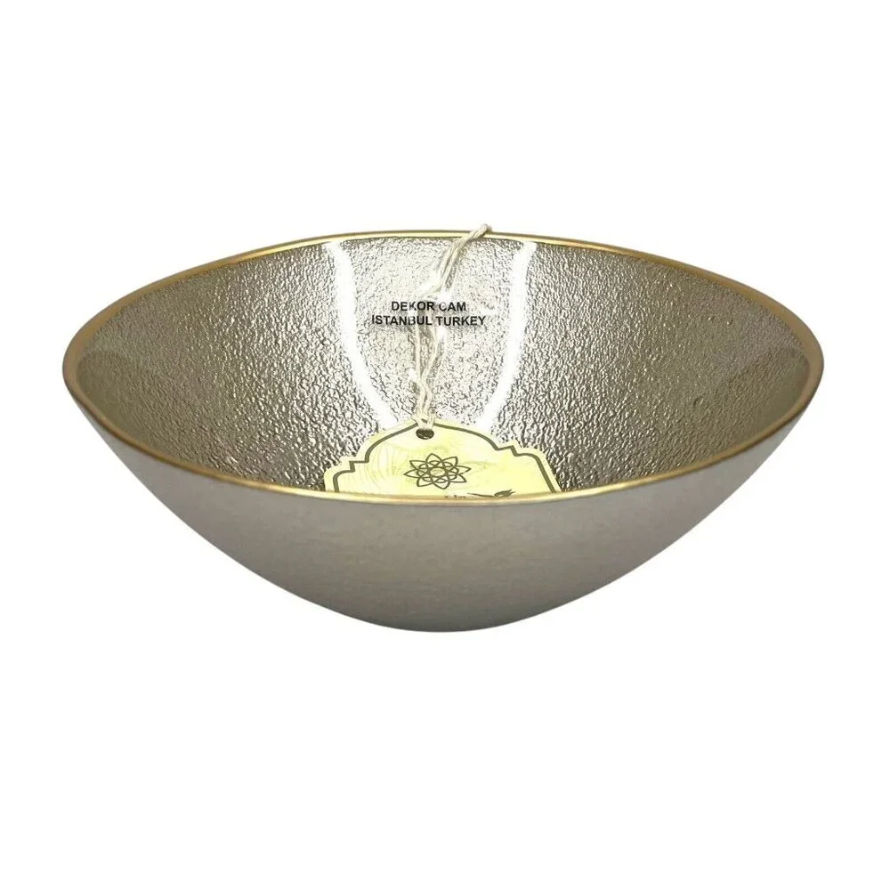 Turkish Glass 7 Bowls Set Gold Textured Gold Rim 6.2